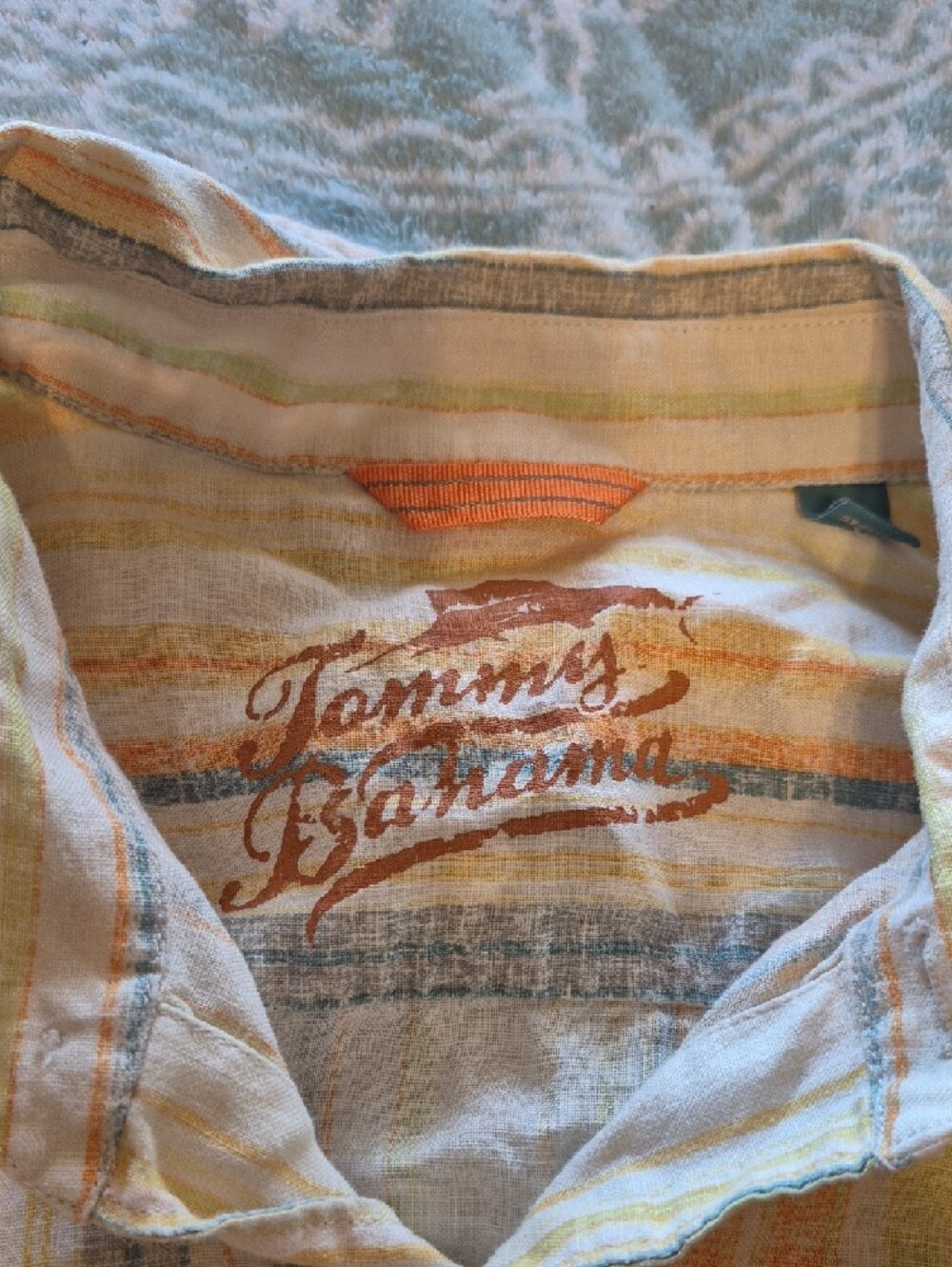 Tommy Bahama Yellow and Blue Striped Casual Button-Down Shirt - Picture 3 of 9
